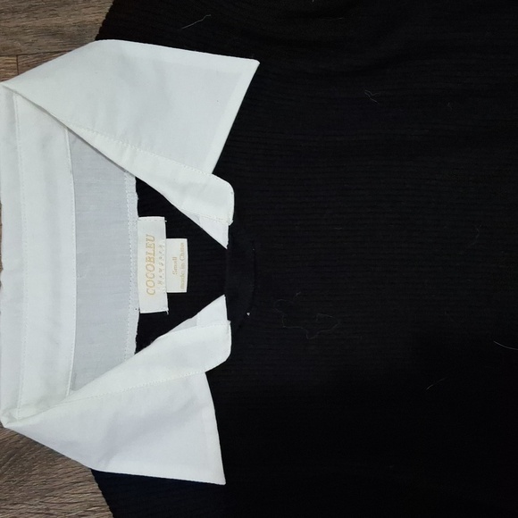 New 2 in 1 Solid Black Ribbed Knit Sweater Vest on White Button up Top. - Picture 5 of 8